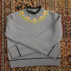 Zara Embroidered Blue/Gray Sweater